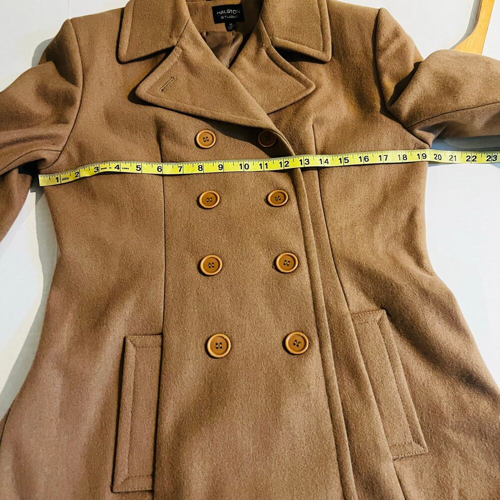 Halston Studio Wool Blend Double Breasted Jacket Size 10 Brown - Picture 6 of 8
